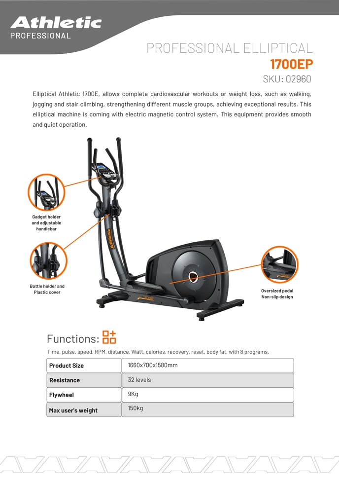 02960 - PROFESSIONAL ELLIPTICAL - 1700EP - PRODUCT CHART