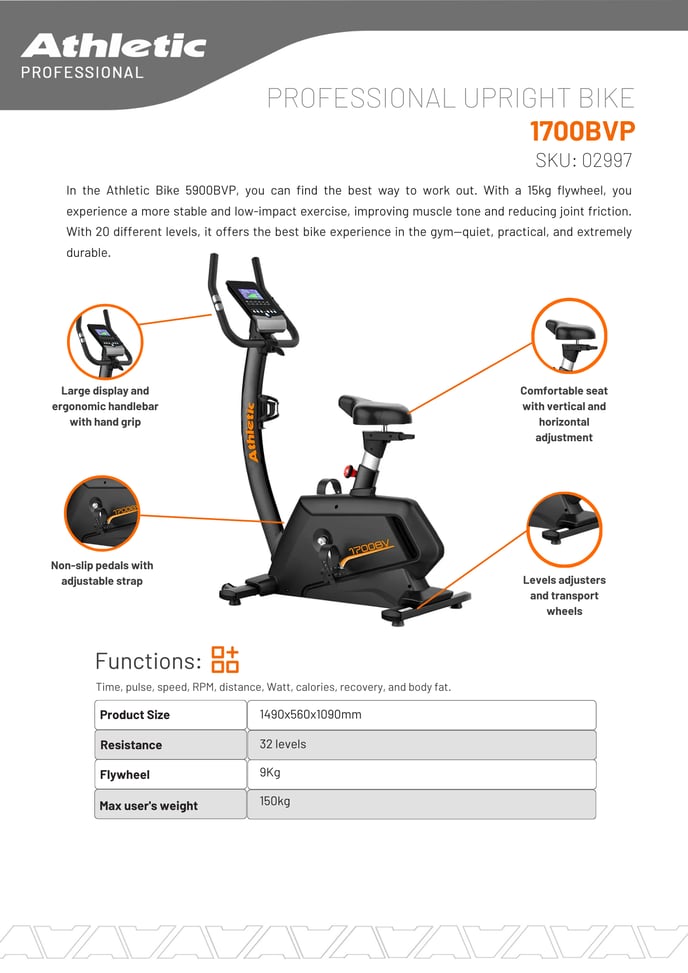 02962 - PROFESSIONAL UPRIGHT BIKE - 1700BVP - PRODUCT CHART