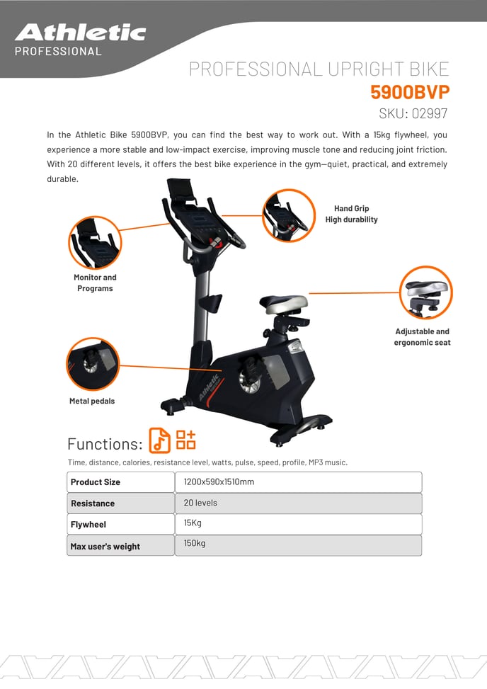 02997 - PROFESSIONAL UPRIGHT BIKE - 5900BVP - PRODUCT CHART