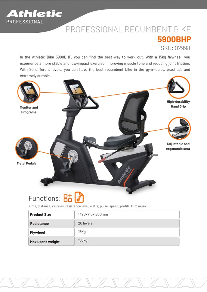 02998 - PROFESSIONAL RECUMBENT BIKE - 5900BHP - PRODUCT CHART