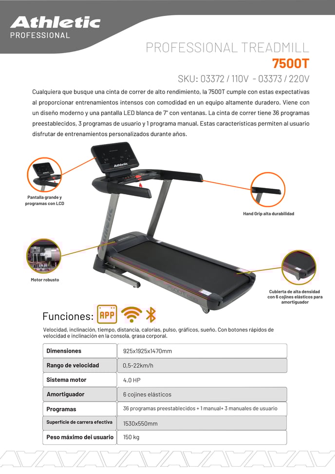 03372 - 03373 - PROFESSIONAL TREADMILL - 7500T - ENCARTE DEL PRODUCTO