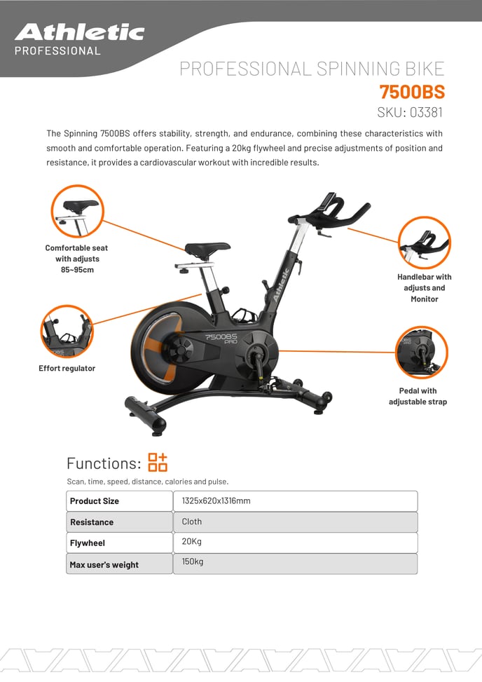 03381 - PROFESSIONAL SPINNING BIKE - 7500BS - PRODUCT CHART