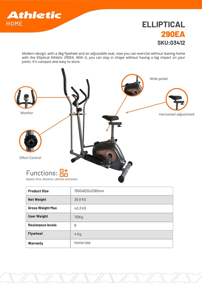 03412 - ELLIPTICAL 290EA WITH SEAT - PRODUCT CHART