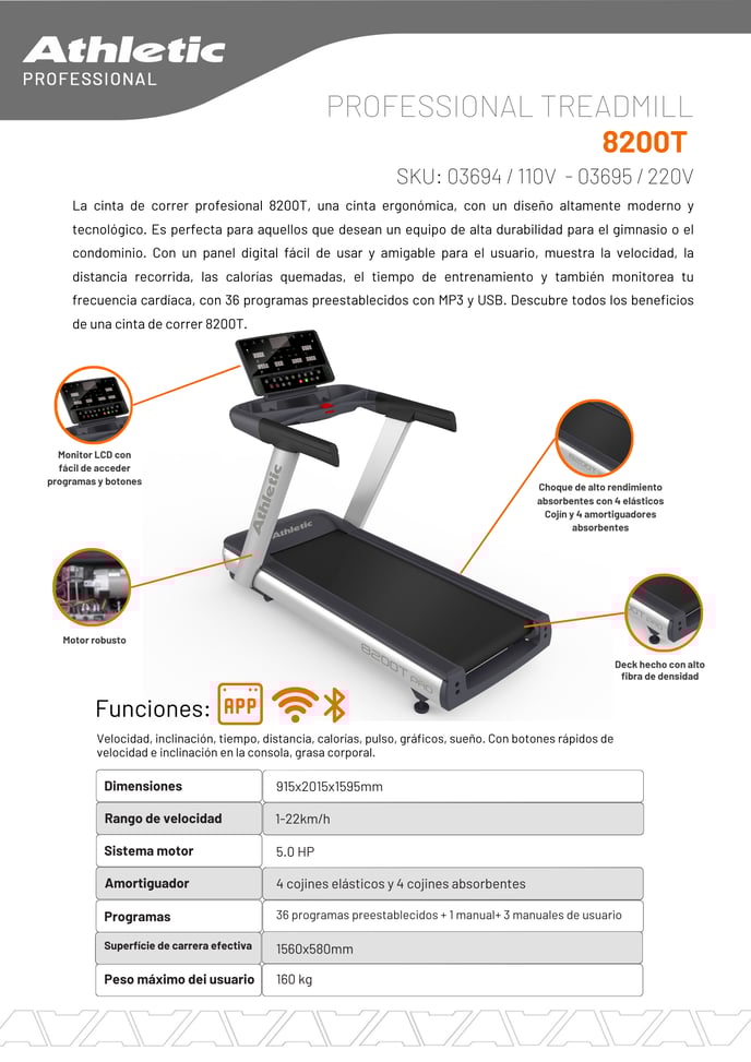 03694 - 03695 - PROFESSIONAL TREADMILL - 8200T - ENCARTE DEL PRODUCTO