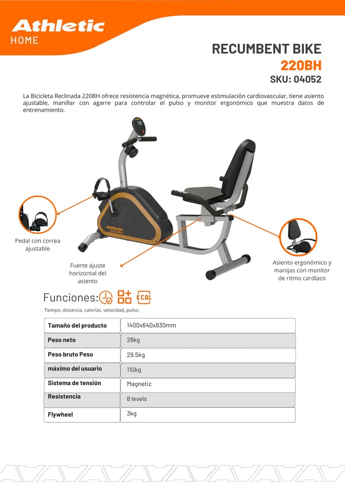 04052 - RECUMBENT BIKE - 220BH - ENCARTE DEL PRODUCTO