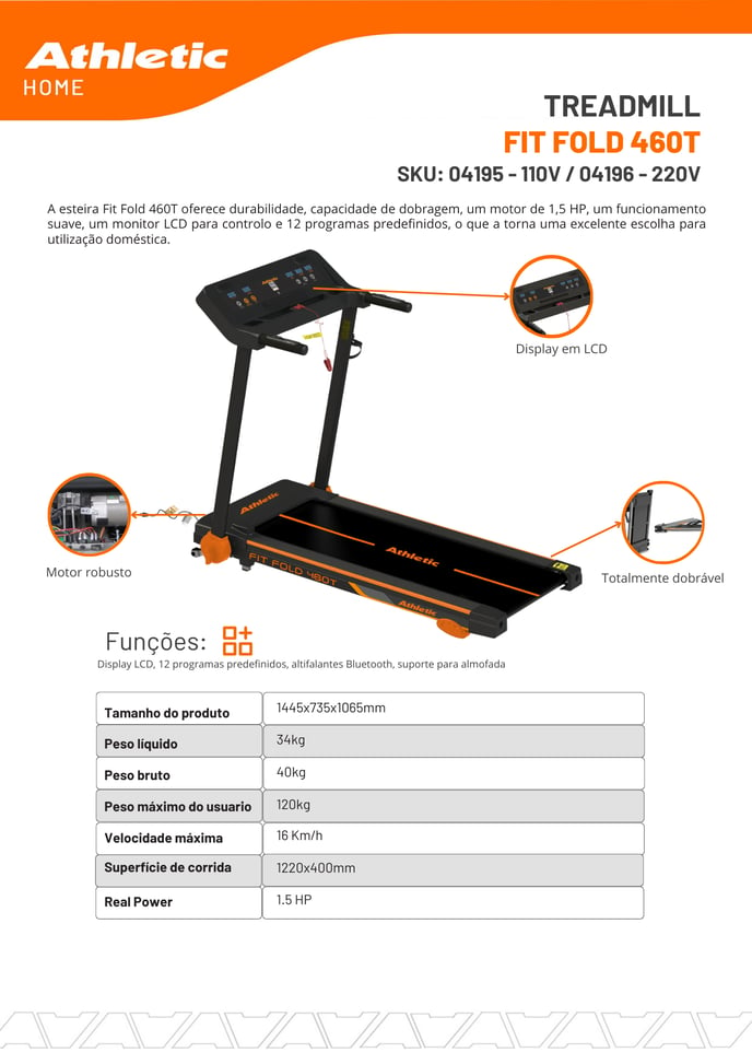 04195 - 04196 - TREADMILL FIT FOLD - 460T - FICHA TÉCNICA