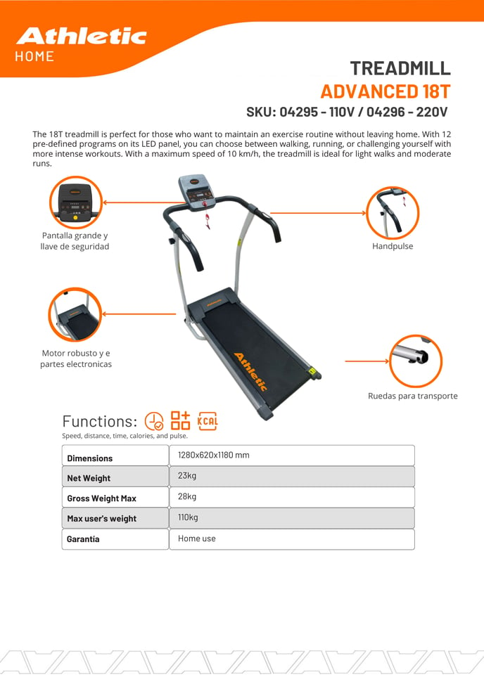 04295 - 04296 - TREADMILL ADVANCED 18T- PRODUCT CHART