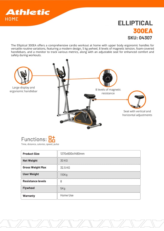 04307 - ELLIPTICAL - 300EA - WITH SEAT - PRODUCT CHART
