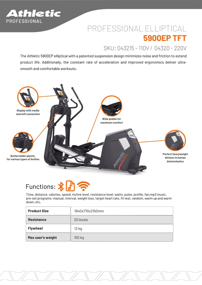 04315 - 04320 - PROFESSIONAL ELLIPTICAL - 5900EP TFT - PRODUCT CHART