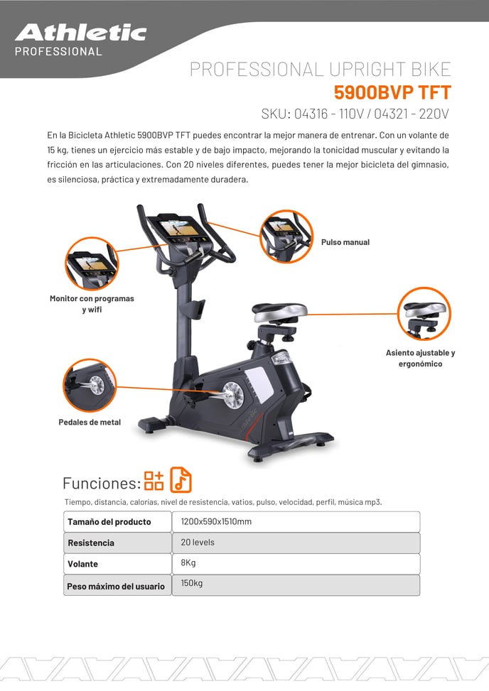 04316 - 04321 - PROFESSIONAL UPRIGHT BIKE - 5900BVP TFT - ENCARTE DEL PRODUCTO