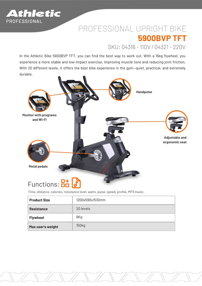04316 - 04321 - PROFESSIONAL UPRIGHT BIKE - 5900BVP TFT - PRODUCT CHART