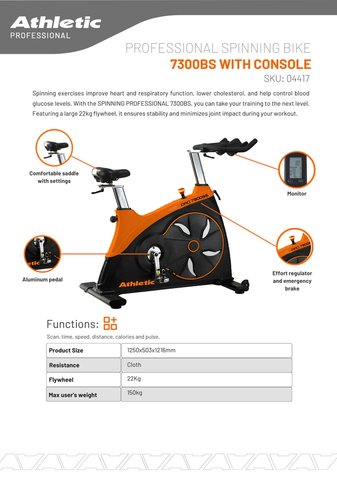 04417 - PROFESSIONAL SPINNING BIKE - 7300BS WCONSOLE - PRODUCT CHART