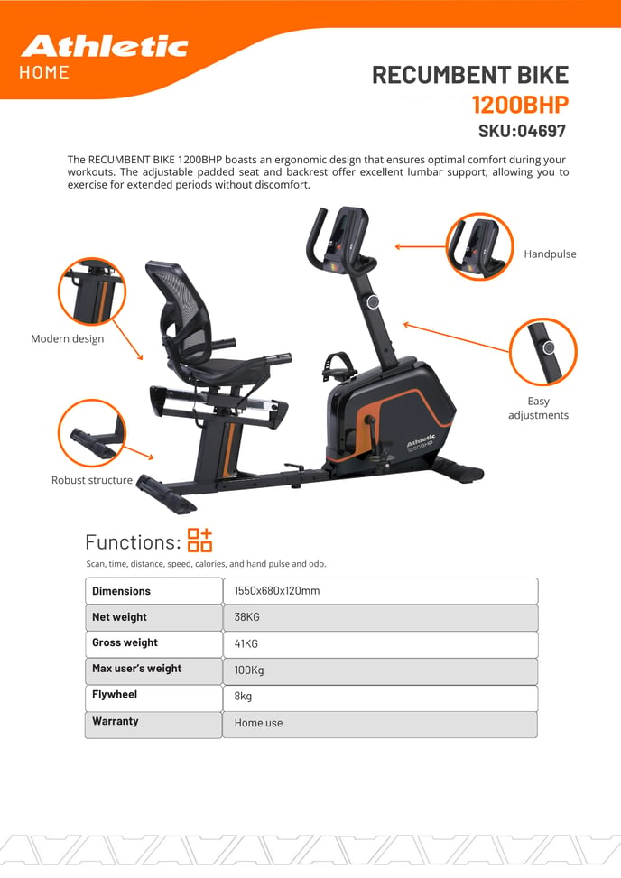 04697 - RECUMBENT BIKE - 1200BHP - PRODUCT CHART