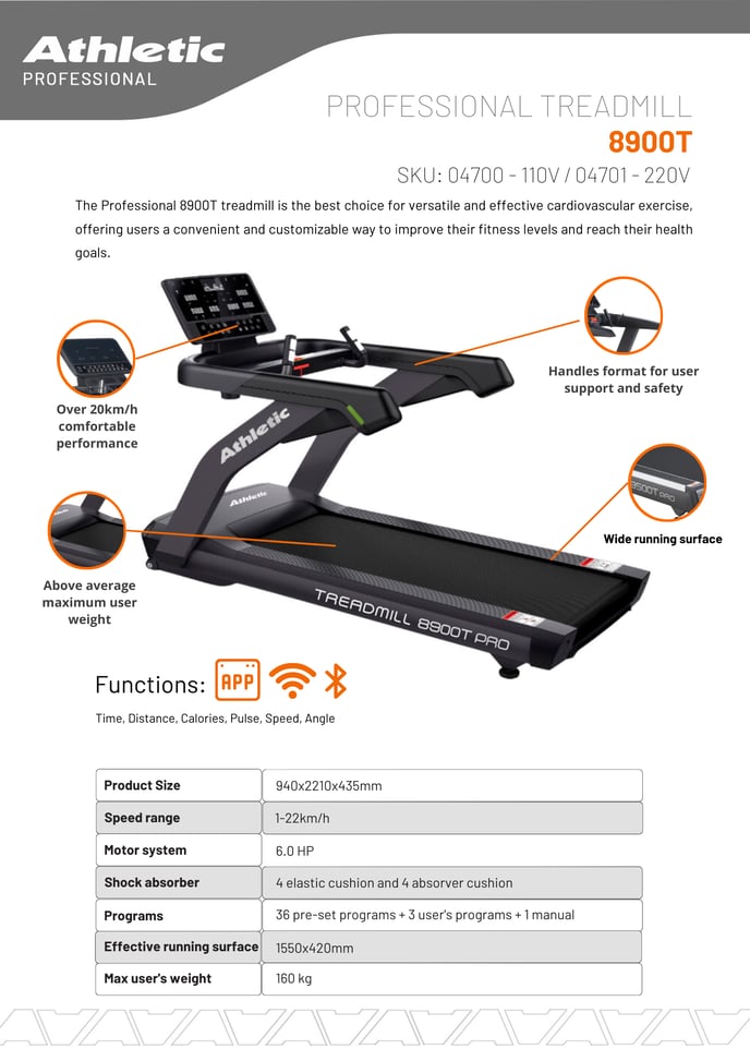 04700 - 04701 - PROFESSIONAL TREADMILL  8900T  - PRODUCT CHART