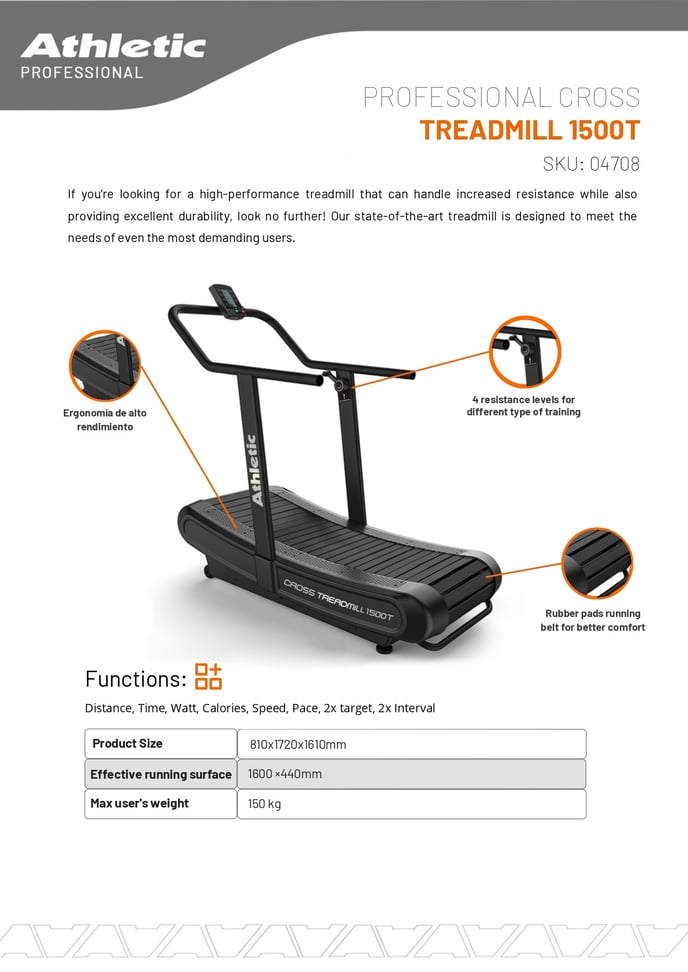 04708 - PROFESSIONAL CROSS TREADMILL - 1500T - PRODUCT CHART