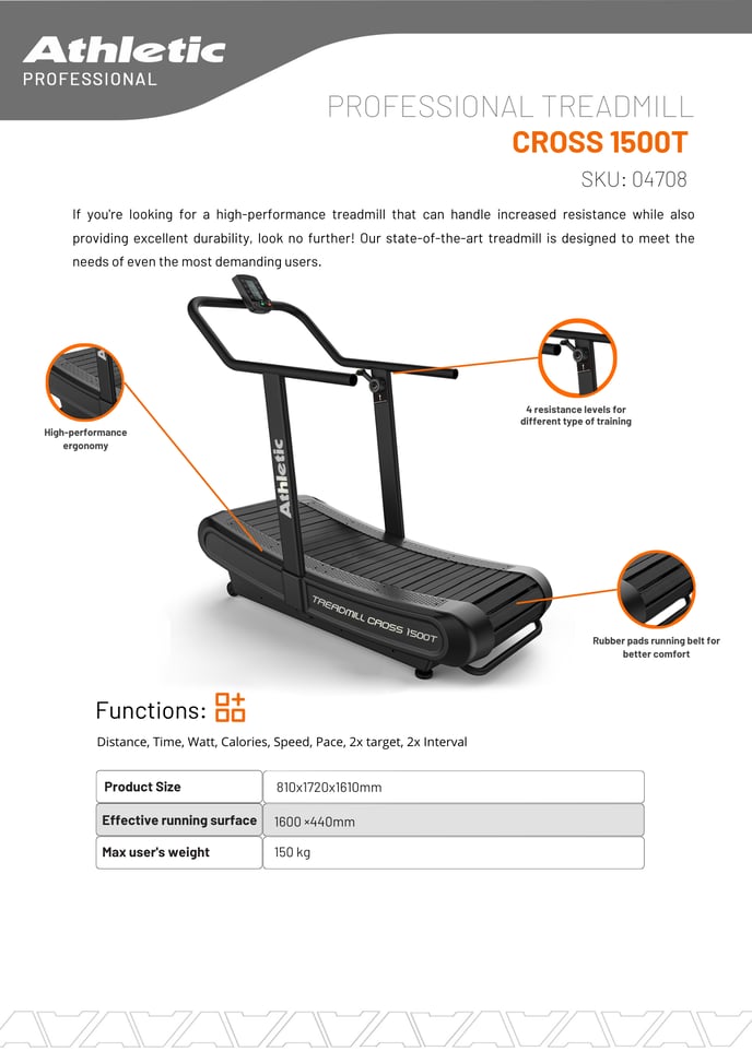 04708 - PROFESSIONAL CROSS TREADMILL - 1500T - PRODUCT CHART