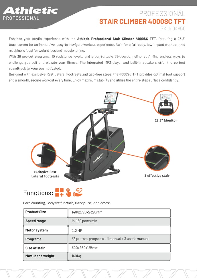 04850 - PROFESSIONAL  STAIR CLIMBER-  4000SC TFT - PRODUCT CHART