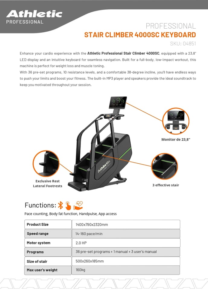 04851 - PROFESSIONAL STAIR CLIMBER - 4000SC - PRODUCT CHART