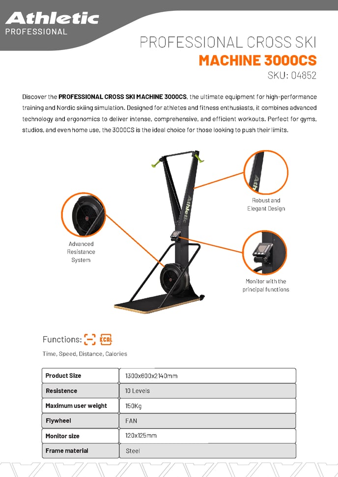 04852 - PROFESSIONAL CROSS SKI MACHINE - 3000CS - PRODUCT CHART