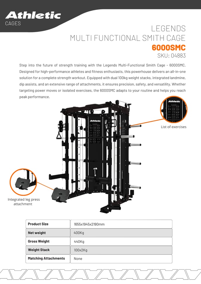 04883 - LEGENDS MULTI FUNCTIONAL SMITH CAGE - 6000SMC - PRODUCT CHART 1.2-1
