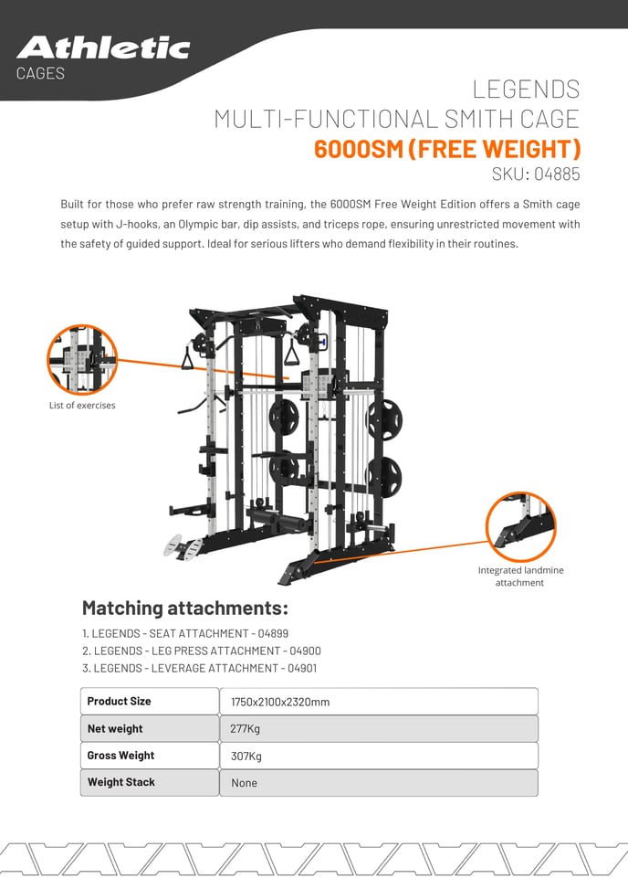 04885 - LEGENDS MULTI FUNCTIONAL SMITH CAGE - 6000SMC (FREE WEIGHT) - PRODUCT CHART 1.2