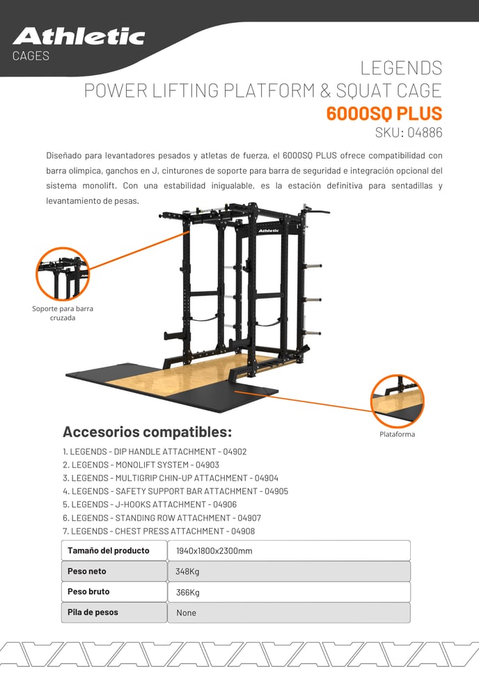 04886 -LEGENDS POWER LIFTING PLATFORM & SQUAT CAGE 6000SQ PLUS - ENCARTE DEL PRODUCTO 1.2