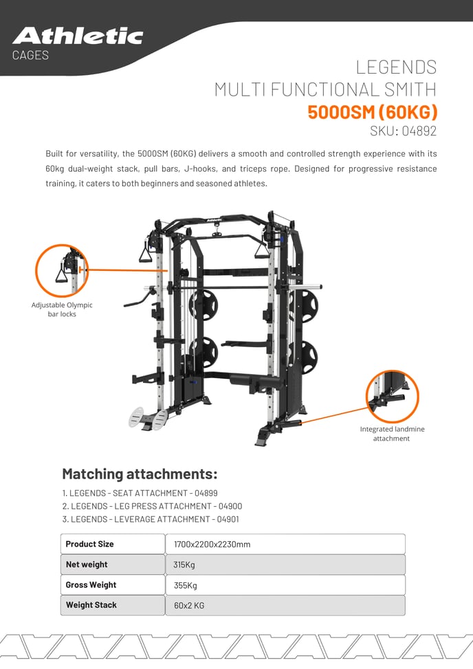 04892 - LEGENDS MULTI FUNCTIONAL SMITH 5000SM (60KG) - PRODUCT CHART 1.2-1