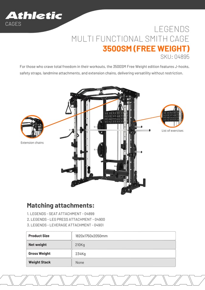 04895 - LEGENDS MULTI FUNCTIONAL SMITH CAGE 3500SM (FREE WEIGHT) - PRODUCT CHART 1.2