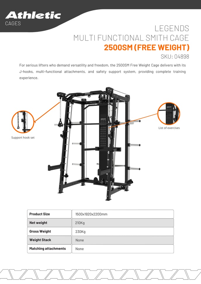 04898 - LEGENDS MULTI FUNCTIONAL SMITH CAGE 2500SM (FREE WEIGHT) - PRODUCT CHART 1.2