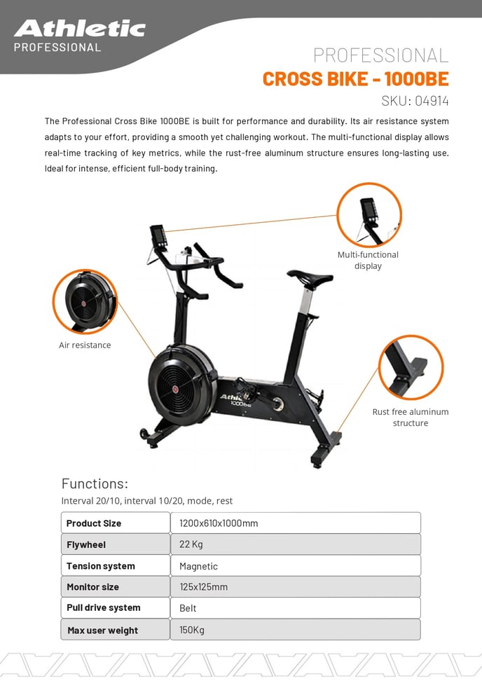 04914 - PROFESSIONAL CROSS BIKE - 1000BE - PRODUCT CHART