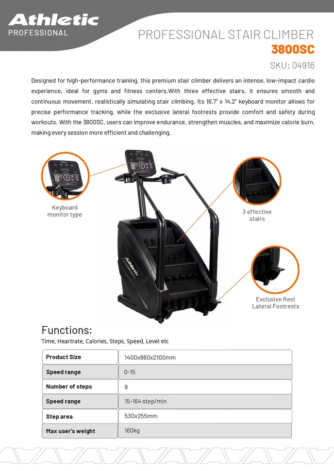 04916 - PROFESSIONAL STAIR CLIMBER - 3800SC - PRODUCT CHART